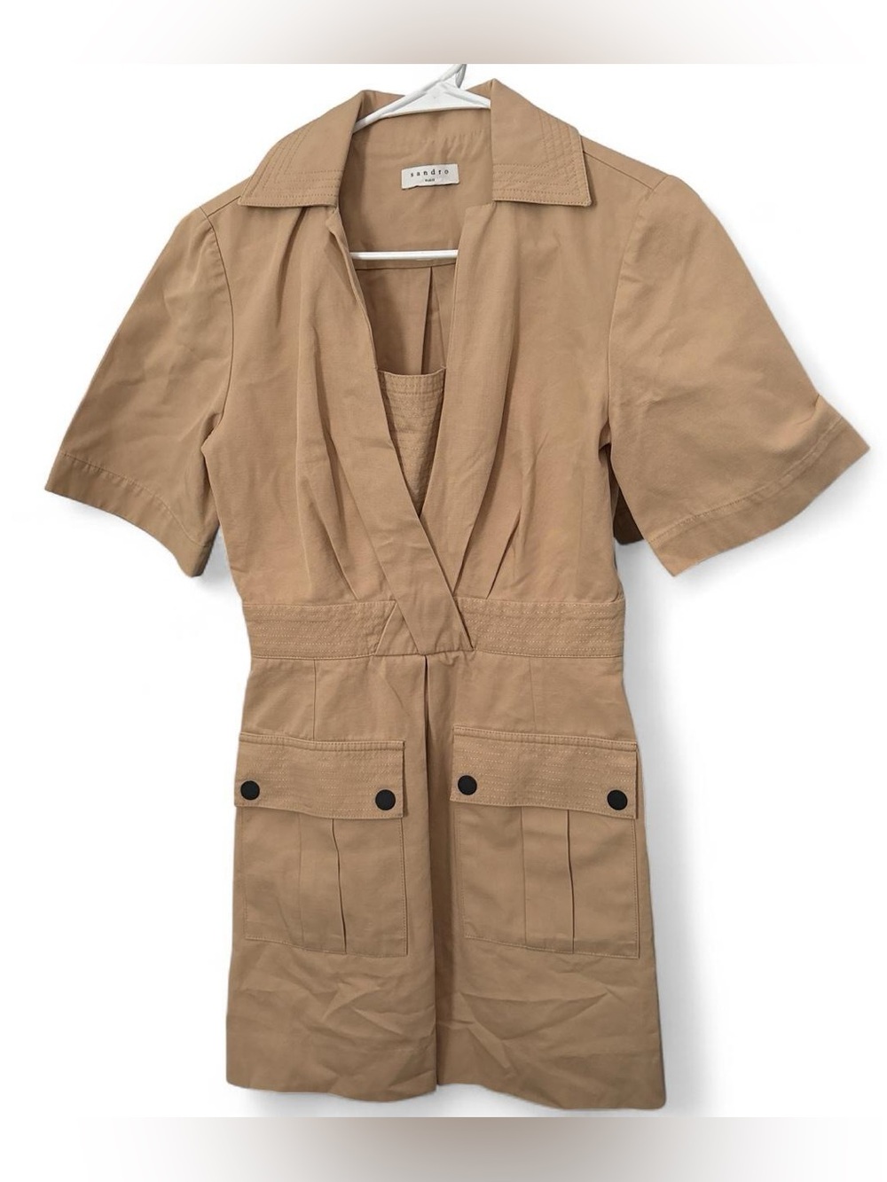 Sandro Beige Utility Shirt Dress